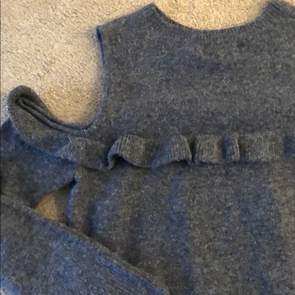 Loft | Open Shoulder Ruffle Navy Sweater - Picture 6 of 8